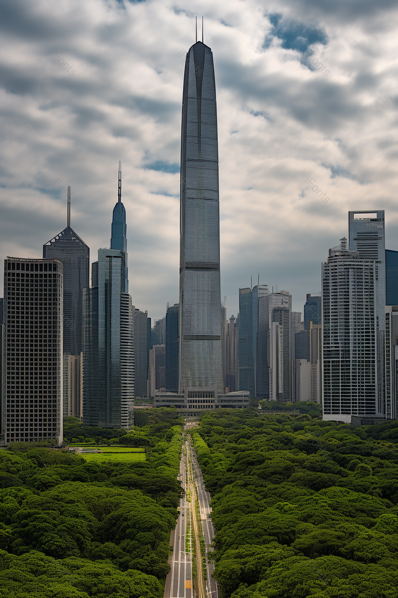 乌云下商业中心高楼大厦远景实拍摄影图,高清,摄影图,摄影图片,图片大全,摄影图免费下载